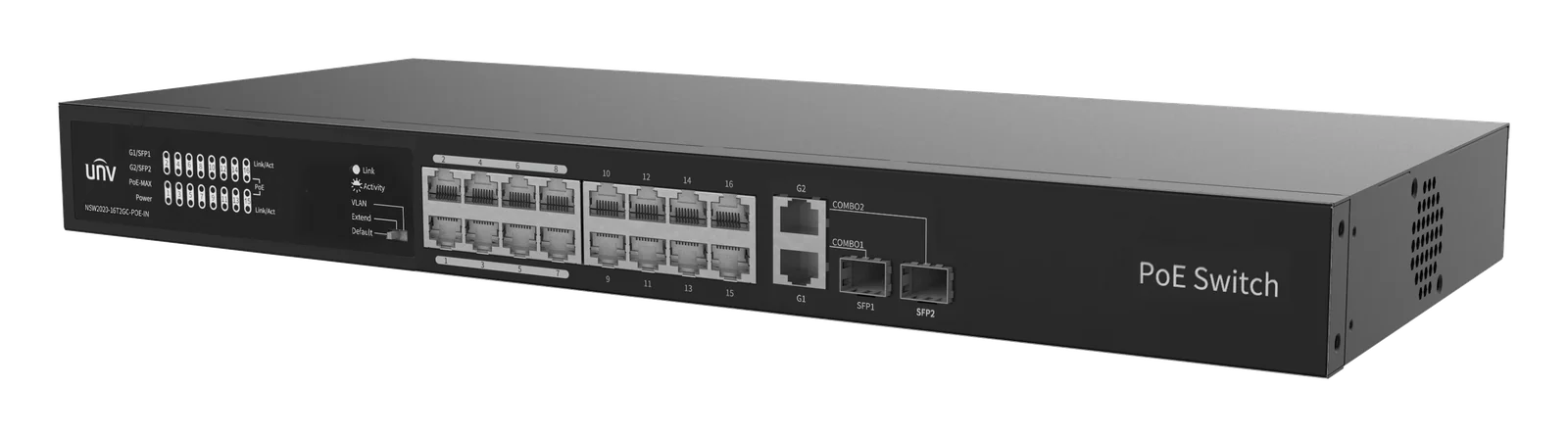 NSW2020-16T2GC-POE-IN 16-Port PoE Unmanaged Switch with 2 Gigabit Combo Uplinks