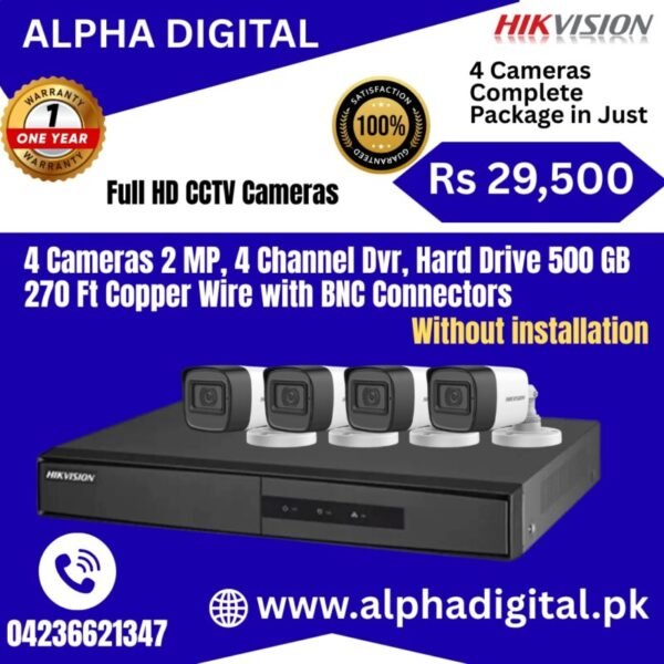 Buy Hikvision 2MP 4 Camera CCTV Kit with DVR – Complete Security System